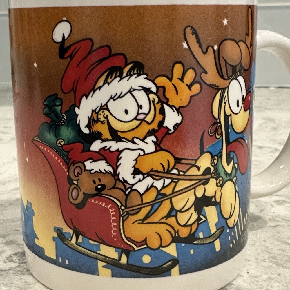 Vintage Garfield as Santa & Odie as Reindeer PAWS 1996 Christmas Mug Jim Davis - Picture 2 of 7